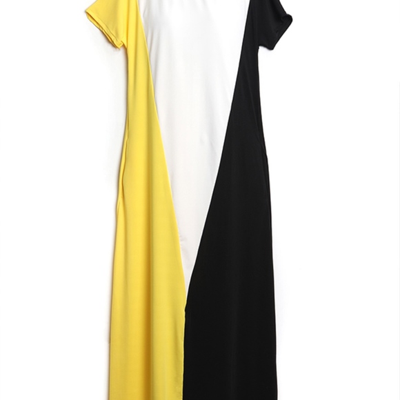 Yellow and Black Lovely Color Block Maxi Dress - Picture 3 of 4
